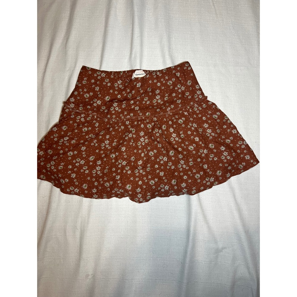 Urban Romantics Rust Brown Daisy Floral Skort Mini Skirt Shorts Rayon XS
